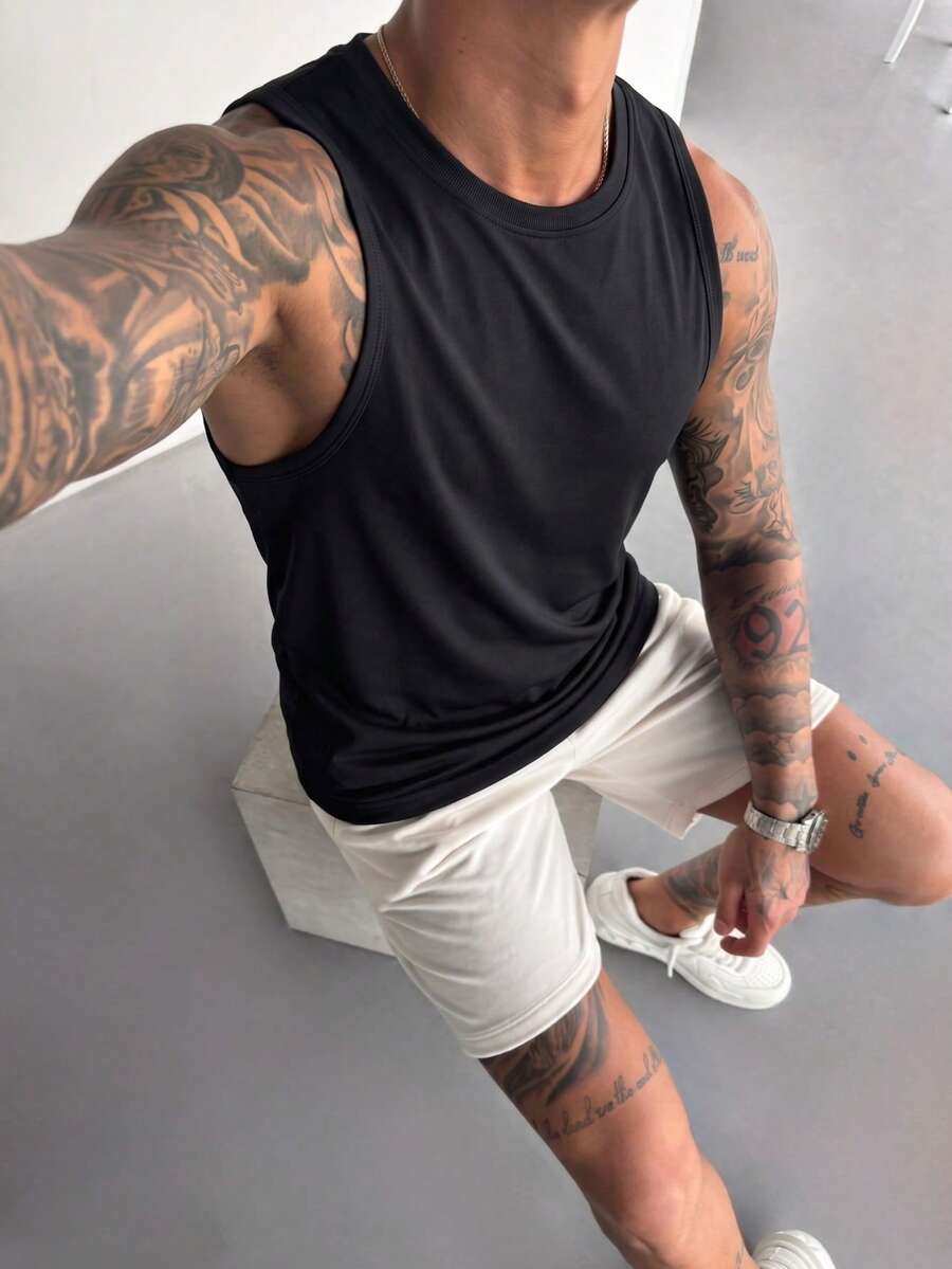 ZYNTH BALENO Camiseta de tirantes de cuello redondo cómoda para hombres, adecuada para varios deportes, esencial para hombres musculosos en verano - Negro - Ver 1