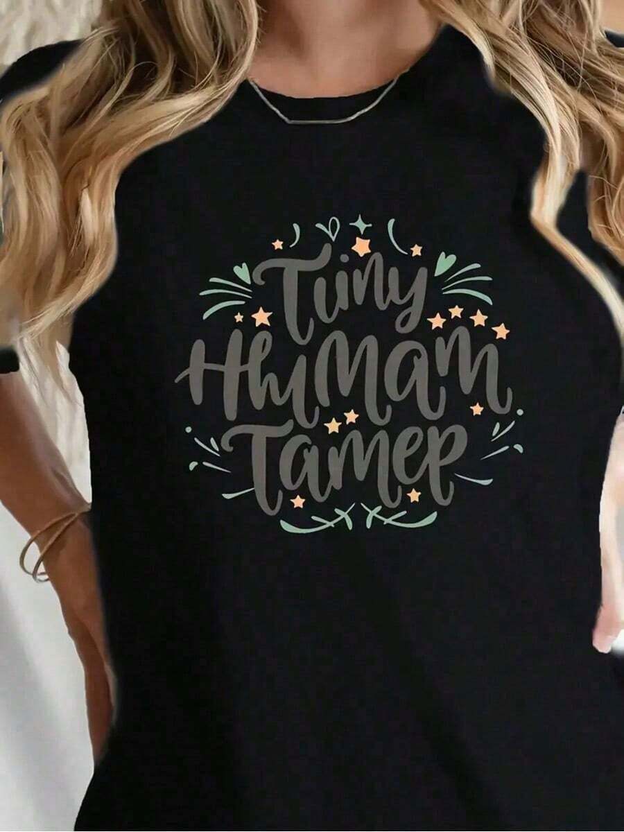 Algodón Camiseta Cómoda De Para Mujer, Cuello Redondo, % Algodónblusas para mujer - Negro - Ver 1