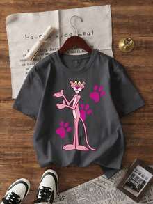 Free Shipping, Local Delivery In Mexico, 4-Day Delivery. Modern Short-Sleeved Crew Neck T-Shirt, Made In Mexico, For The Spring/Summer 2025 Season. Featuring A Cartoon Print, A Matching Set, Suitable For Both Tucking In And Wearing Out, For Office And Casual Wear, Designed For Men And Women, Sold Individually. - 深灰色 - 查看 3