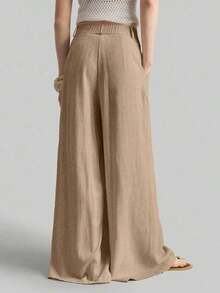 Ontre 2026SS Nuevos pantalones de pierna ancha para mujer, pantalones casuales y sueltos con cintura plisada, adecuados para estilo bohemio, Ibiza, vacaciones, festivales, invitados de boda, oficina, maestros, vuelta al colegio, con bolsillos, ajuste relajado, elegante estilo urbano chic, pantalones versátiles para mujer para primavera/verano - Caqui - Ver 7