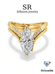 1 bộ nhẫn cưới nữ, nhẫn xếp chồng hình chữ V đính đá đơn, bạc 925 sterling 3.5g, moissanite 2 carat, phong cách cung điện Bohemian sang trọng, mùa cưới, đính hôn, kỷ niệm ngày cưới, quà tặng Valentine, kèm chứng nhận moissanite và hộp quà thanh lịch - 2ct moissanite - Xem 19