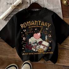 Camiseta casual de manga corta para mujer con diseño estampado y cuello redondo - Negro - Ver 2