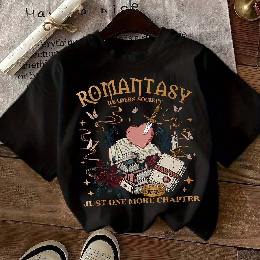 Camiseta casual de manga corta para mujer con diseño estampado y cuello redondo