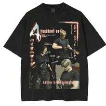 Camiseta casual de verano de algodón puro, camiseta casual con estampado de moda, camiseta unisex Y2K con gráficos retro de verano, camiseta gráfica de Leon S. Kennedy, camiseta de personaje de videojuego, camiseta con temática de Biohazard, ropa para fanáticos de los videojuegos retro, camiseta de , mercancía de , camiseta de 4, ropa unisex para hombre y mujer. Estilismo sin Esfuerzo, Muestra Tu Estilo Único WGS1 - Negro - Ver 1
