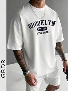 Camiseta de manga corta con cuello redondo y estampado de moda para hombre GRDR, diseño exquisito, esencial para el verano, fácil de combinar, resalta tu estilo. - Blanco - Ver 2