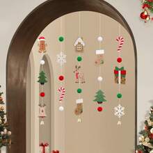 Christmas Background Wall Hanging Decor Set With Pom Pom Cartoon Old Man, Deer, Tree, Socks, Gifts, Party Hanging Ornaments - Multicolor - View 4