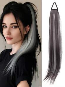 Tóc nối dài 18 inch bằng chất liệu tổng hợp, kiểu đuôi ngựa thẳng, có dây chun, được nhuộm highlight và tết bím, dành cho nữ. - Nhiều màu - Xem 1