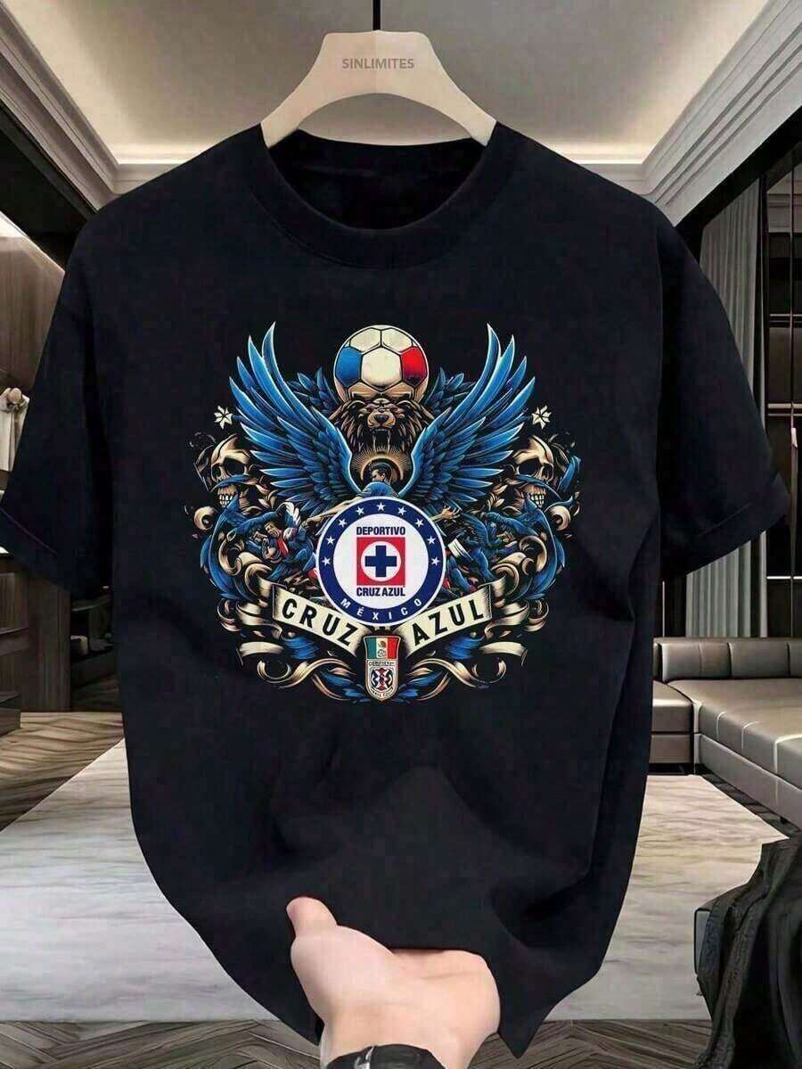 Camiseta Hombre Cruz Azul, Diseño Ícono Futbolístico con Águila y Calavera, Estilo Urbano y Deportivo para Fans Apasionados, Moda Casual y  Actualplayera de hombretops sudaderas para mujerkenia osLoose, casual and versatile top T-shirt - Negro - Ver 1