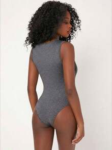 Body tank unicolor de cuello redondo ajustado - Gris - Ver 2