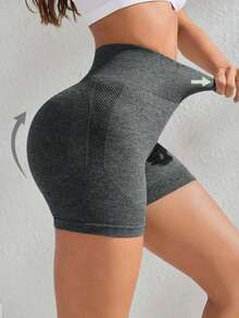 Sport Pantalones cortos deportivos sin costuras de cintura alta para mujer - Pantalones cortos con control de abdomen y elevación del trasero suave para correr, ciclismo, yoga, pickleball, ejercicio, uso diario, color negro - Gris - Ver 3