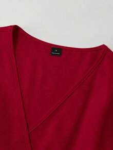 Vestido elegante de media longitud con cuello en V con volantes y ajustado para vacaciones para mujer de talla estándar - Rojo - Ver 3
