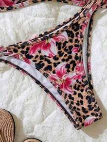 Set de 2 piezas Bikini de tirantes finos con estampado aleatorio para mujer, verano - Multicolor 11 - Ver 6