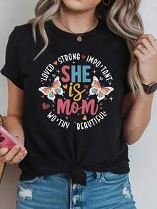One Piece, Classic And Versatile, Pure Cotton Short-Sleeved T-Shirt, Suitable For Any Season, For Women. The Butterfly's Love, Tender Yet Strong, A Tribute To Mothers, Modern Style - 黑色 - 查看 1