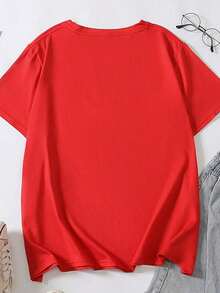 Crew Neck T-Shirt With Lady Los Angeles Print - Red - View 2