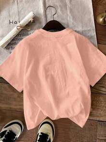 Camiseta deportiva casual con bordado de corazón para mujer de talla grande - Rosa coral - Ver 2