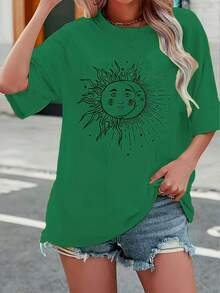 Talla Grande, Camiseta Estampada de Corte Holgado para Mujer de Talla Grande - Verde - Ver 1