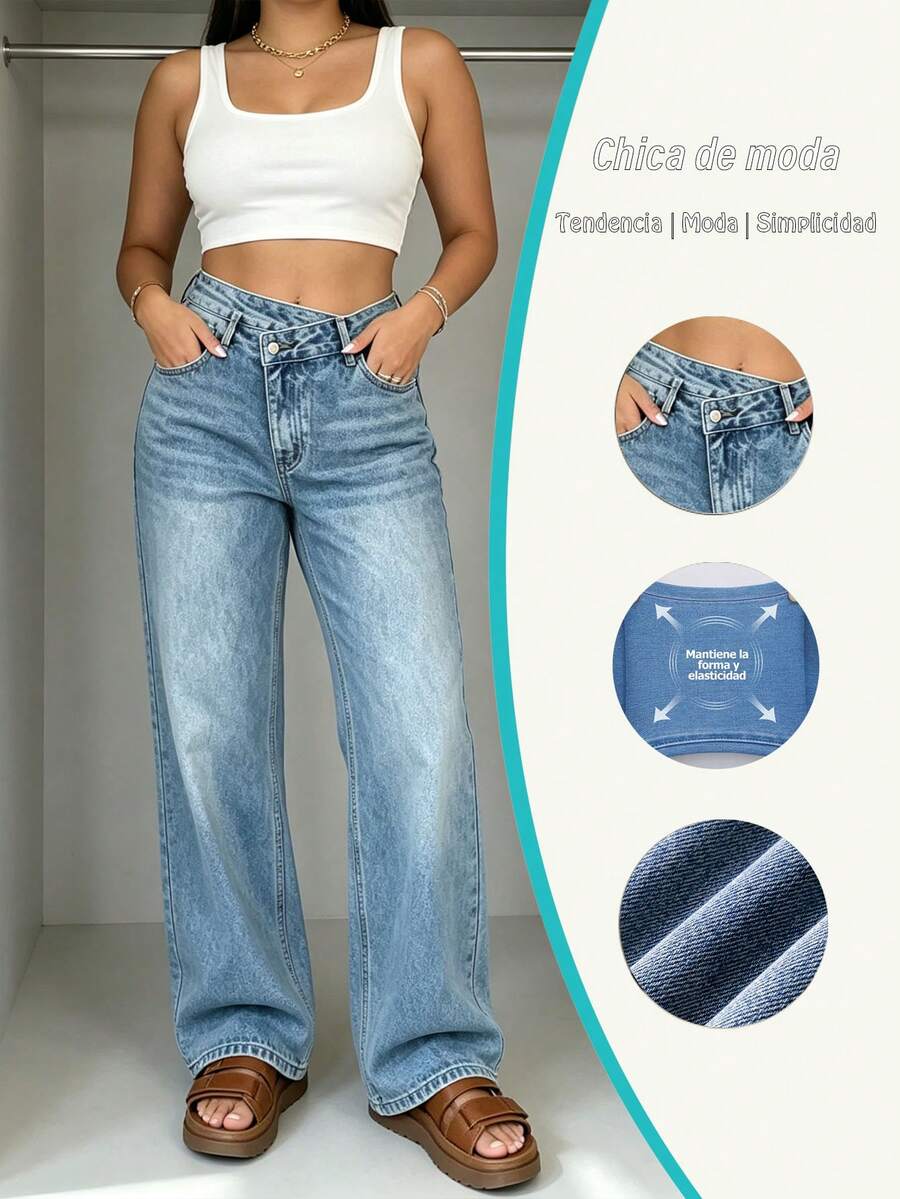 Jeans De Mezclilla Mujer Pantalon De Mezclilla Dama Mom Jeans Mujer Pantalones De Mujer Cintura Alta Ajuste Slim Casual - Pantalones vaqueros 2028-4 - Ver 1