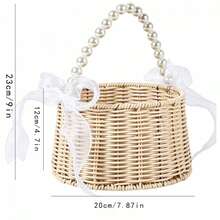 Wicker Flower Girl Baskets With Bows Rustic Pearl Willow Wedding Baskets For Party Banquet Ceremony Decoration - Brown - View 8