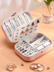 1pc Portable Jewelry Box, Snap Closure Jewelry Storage Box, Makeup Box, Zipper Jewelry Gift Box, Multi-Layer Compartment Storage Box, Travel Jewelry Box, Vanity Storage Box, Room Decor - Multicolor - View 7