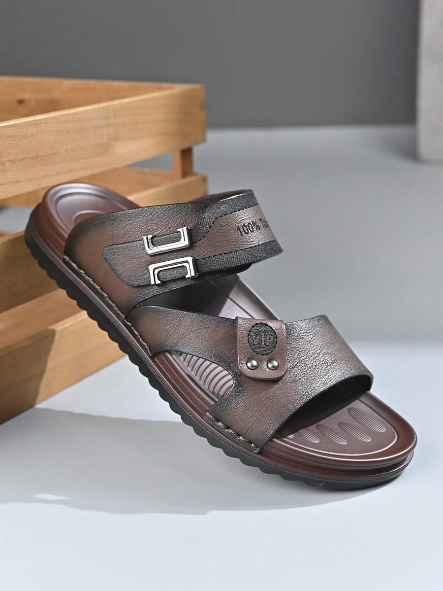 Sandal Selop Kasual Pria, Sepatu Pantai Luar Ruangan Musim Panas Anti Selip dan Bernapas - Coklat - View 1