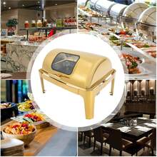 [SHZICMY]Roll Top Chafing Dish Buffet Set, 9L Stainless Steel Chafer, Rectangle Catering Warmer Server With Visible Lid Water Pan Fuel Holder,Chafing Dishes Roll Top Chafing Dishe, Chafing Dish With 2 Food Pans & Visible Lid, Rectangular Food Warmer - Gold - 14.8 Quart - View 3