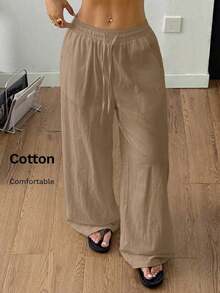 Pantalones blancos de algodón 100% lavados, con dobladillo curvo, para mujer, estilo básico minimalista, para ir a conciertos campestres de verano, salir, playa y vacaciones bohemias.Ropa de mujer para otoño. - Caqui 2 - Ver 6
