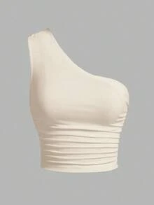 Blusa de un hombro de punto en tonos negro y beis para mujer - Albaricoque - Ver 4