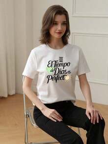 180g Made In Mexico, Spring/Summer 2026 Fashion Short Sleeve T-Shirt, Cartoon Print, Couple Style, Underwear/Outerwear, Casual Round Neck For Office, Unisex One Piece Top - 白色的 - 查看 2