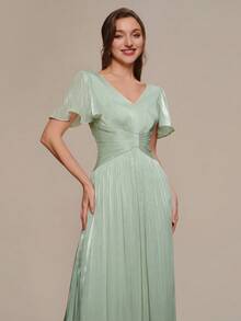EVERPRETTY Women's Elegant Romantic V-Neck Short Sleeve Ruffle Sleeve Chiffon Evening Dress, Suitable For Spring/Summer Wedding, Formal Occasion, Graduation Party, Holiday, Birthday Party - Mint Green - View 8