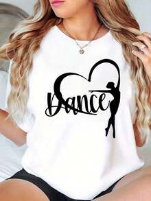 1 Piece Women's Ballerina Themed T-Shirt, Short Sleeve, Round Neck, Casual Blouse With Ballet Dancer Print, Machine Washable, Comfortable Top For Dance Classes, Performances And Casual Wear, 180g 100% Cotton. - 白色 - 查看 7