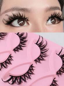 5 Pairs Fox-Inspired Wet-Look Flared Winged Fluffy Curled DD Curl Wispy Lightweight False Eyelashes, European And American Style Big Eyes - View 3