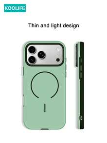 Koolife 1pc Dual-Tone Matte Magnetic Phone Case, PC+TPU Shockproof Protective Cover With MagSafe, Compatible With Apple 17/17 Pro/17 Pro Max/16/15 - Green - View 9