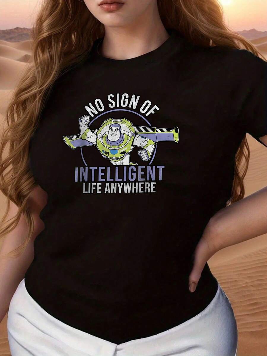 Funny Graphic With A Sarcastic Phrase About A Space Explorer Searching For Intelligence In The Universe, Conveying Modern Humor. Women's T-Shirt With A Comfortable, Soft Fit, Ideal For Everyday Casual Wear. - 黑色 - 查看 1