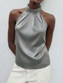 Blusa holgada de unicolor de estilo minimalista, elegante y urbano para uso diario, con estilo romántico retro de los 90, adecuada para Navidad, Año Nuevo, San Valentín, fiestas, playa, graduación, moda, carnaval, vacaciones, invitados de boda, br - Gris - Ver 7