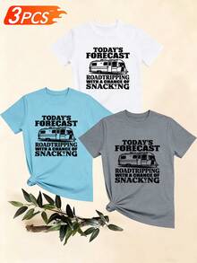 Women's T-Shirts, Women's T-Shirts, Casual One-Piece T-Shirt With A Fun Campervan Print. Forecast Of The Day: Road Trip And Snack Time. Comfortable And Breathable T-Shirt. - 1件白色隨機圖案 - 查看 6