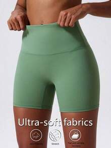 1 pieza Pantalones cortos de yoga elásticos de color nude, adecuados para correr, fitness, ciclismo y otros deportes, pantalones cortos ajustados transpirables y de secado rápido para mujeres en color negro - Verde - Ver 1