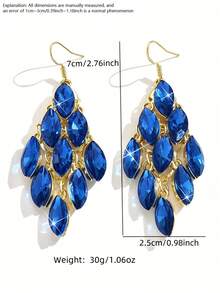 1 par de hermosos aretes de hoja con brillantes de strass para mujer, aretes elegantes y de moda para fiestas, adecuados como regalo - Oro y azul - Ver 2