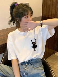 [Ropa Casual para Mujer] Playera con Estampado Gráfico, Manga Corta y Cuello Redondo, Blusa Casual para Verano y Primavera, Ropa para Mujer - [Blanco] - Ver 6