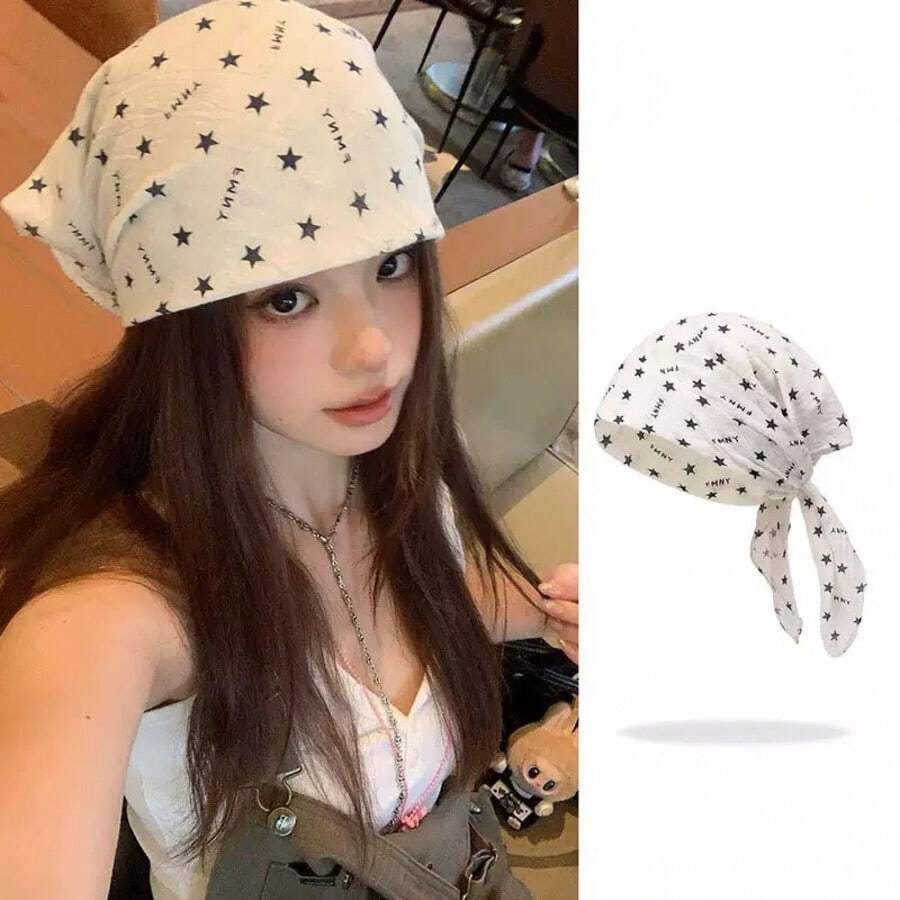 1件極簡時尚印花小方巾,春季新款時尚女款頭巾,可用作腰帶、包飾、絲帶、髮帶或圍巾,提升整體造型的理想選擇,夏季女款髮飾頭巾 - 彩色 - 查看 1