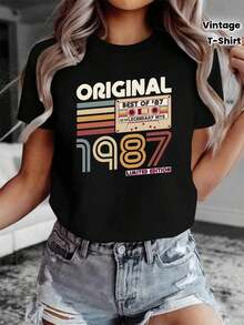 Camiseta de mujer creativa, cómoda y pura, edición limitada vintage de 1987 - Negro - Ver 1