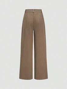 Pantalones rectos de cintura alta y pierna ancha con rayas, de moda casual para mujer en primavera - Café integral - Ver 2