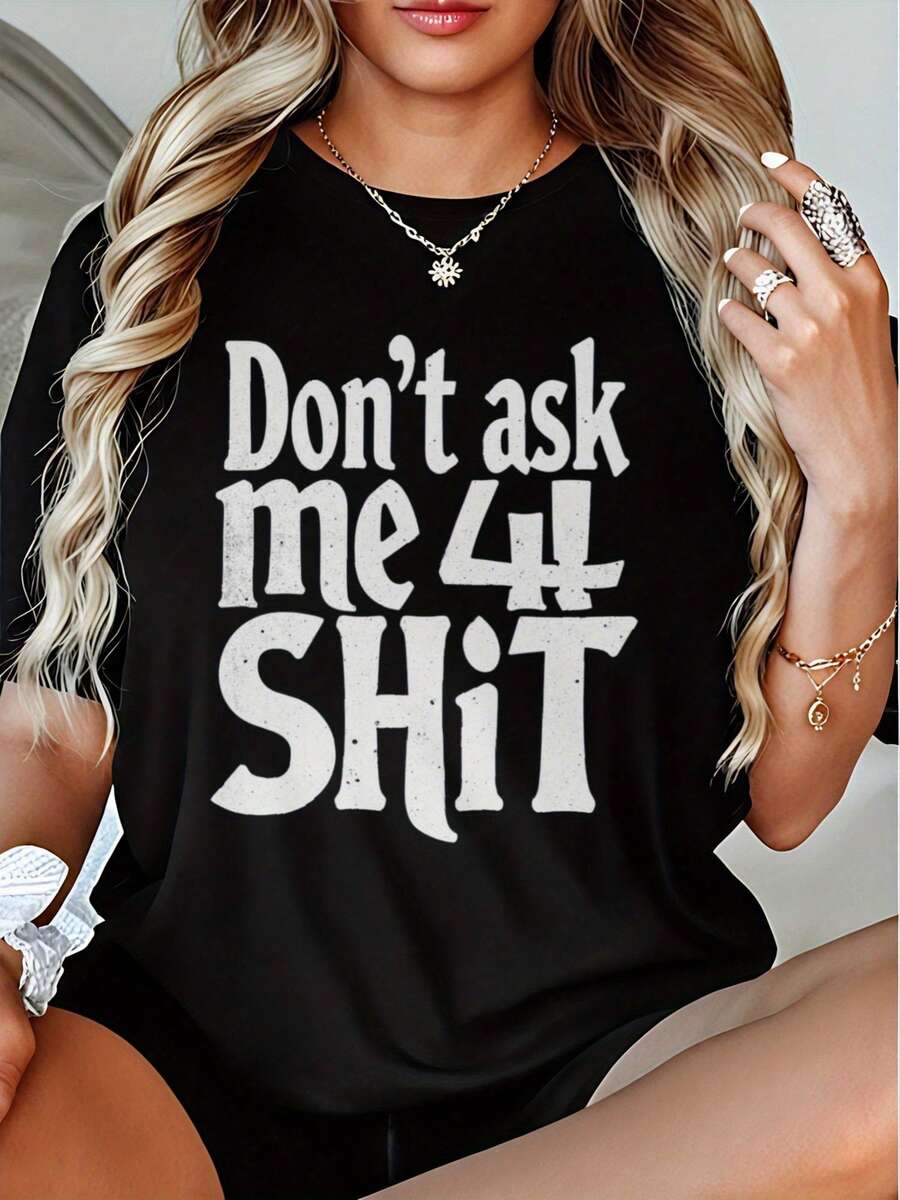 Plus Size, Retro Sarcastic T-Shirt And Women's "Don't Ask Me '04" - Loose And Relaxed Fit Casual T-Shirt With Eye-Catching '04 Graphic, Machine Washable Humor Garment, Casual Outfit - Comfortable T-Shirt - 黑色 - 查看 1