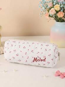 1PC Personalized Name Cute Bow Makeup Bag Aesthetic Custom Cosmetic Pouch For Girls Women Big Capacity Organizer Portable For Travel Daily Use Gift - Pink - View 12