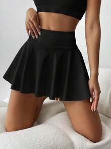 Pantalón falda de tenis de cintura alta blanco, pantalón corto/falda 2 en 1 antideslumbrante para golf/bádminton/fitness con bolsillos, falda pantalón deportiva de verano para yoga, correr al aire libre, nueva ropa de mujer en negro - Negro - Ver 2