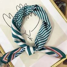 60cm Luxury Square Scarf Women Striped Bandanna Spring Silk Scarf Summer Headband Fashion Neckerchief Ladies - 1 - Xem 6