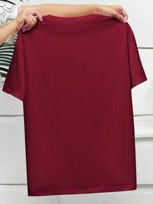 Plus Size Women's Mid-Length Short-Sleeve T-Shirt, Casual And Loose Style, With "New York" Letter Print On The Round Neck - 波爾多 - 查看 2