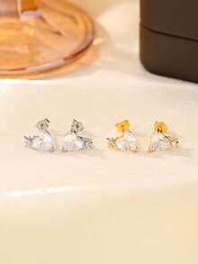一对复古S925纯银简约精致心形耳钉，百搭优雅的珠宝配饰，友情/生日礼物 - 心 - 查看 5