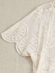 Bohemian Style Embroidered Sheer Robe - Batwing Sleeve Long Beach Cover Up Suitable For Coachella, Beach And Summer Travel - White - View 8