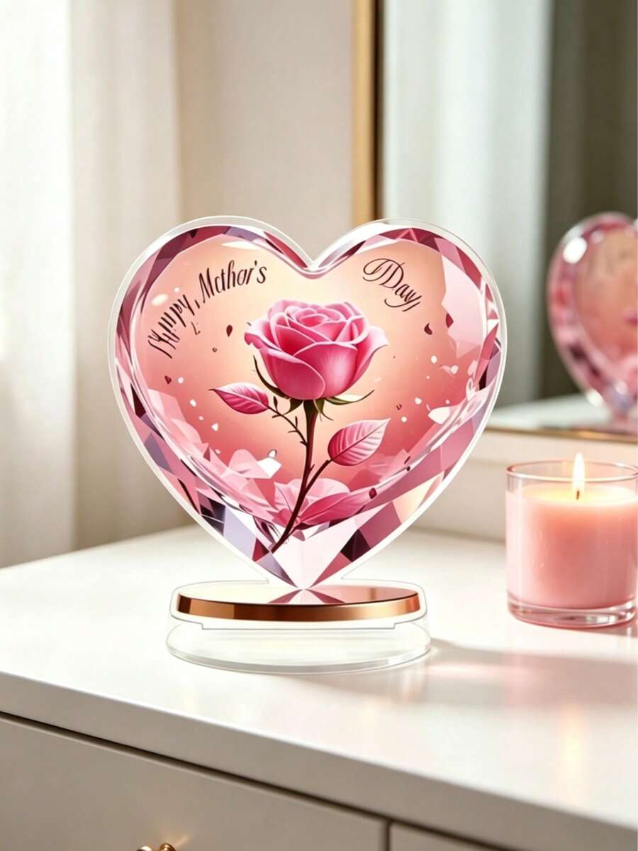 1 pièce Décoration de bureau en acrylique 2D, avec une belle rose au centre. Un cadeau plein de sens pour exprimer l'amour et la gratitude, apportant chaleur et joie à chaque bureau de maison et de bureau. Fournitures de bureau, décoration de bureau, accessoires de bureau, décoration de bureau, décoration d'intérieur