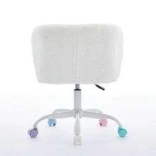 Girls' Faux Rabbit Fur Office Chair, Swivel Vanity Chair, Cute And Fluffy, Adjustable, With Quiet And Colorful Casters, Soft Padded Office Chair For Bedroom, Office And Dorm Room, Cream, Beige - 米色 - 查看 7
